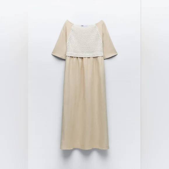 ZARA MIXED LINEN BLEND KNIT DRESS - Picture 6 of 9